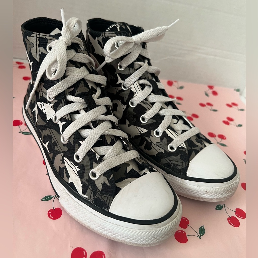 Converse high top shoes with sharks